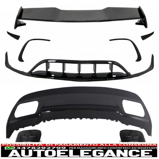 diffusore posteriore e terminali di scarico terminale di scarico con alette splitter spoiler aerodinamico e coperchio del bagagliaio adatto per mercedes classe A w176 (2015-2018) pacchetto sport tutto nero