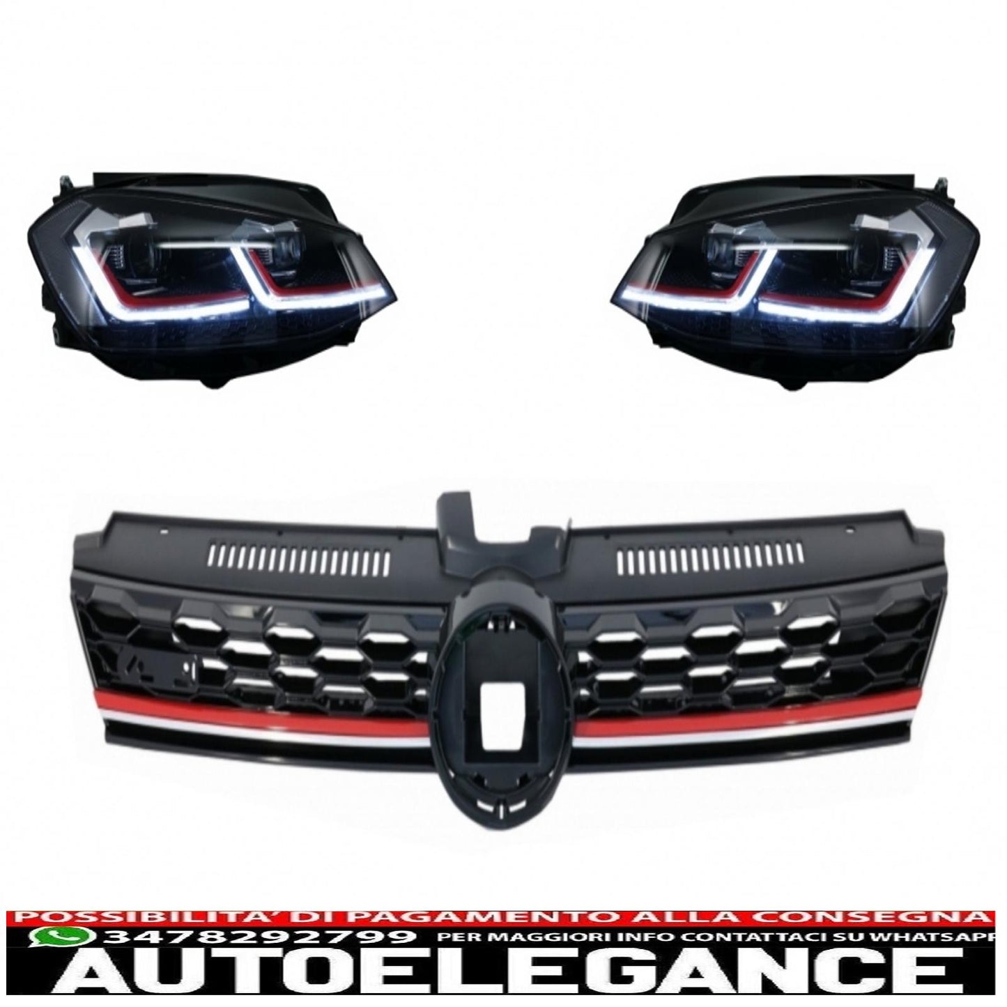 central grille without badge suitable for vw golf 7.5 vii facelift (2017-up) with led headlights dynamic sequential cornering lights gti design 