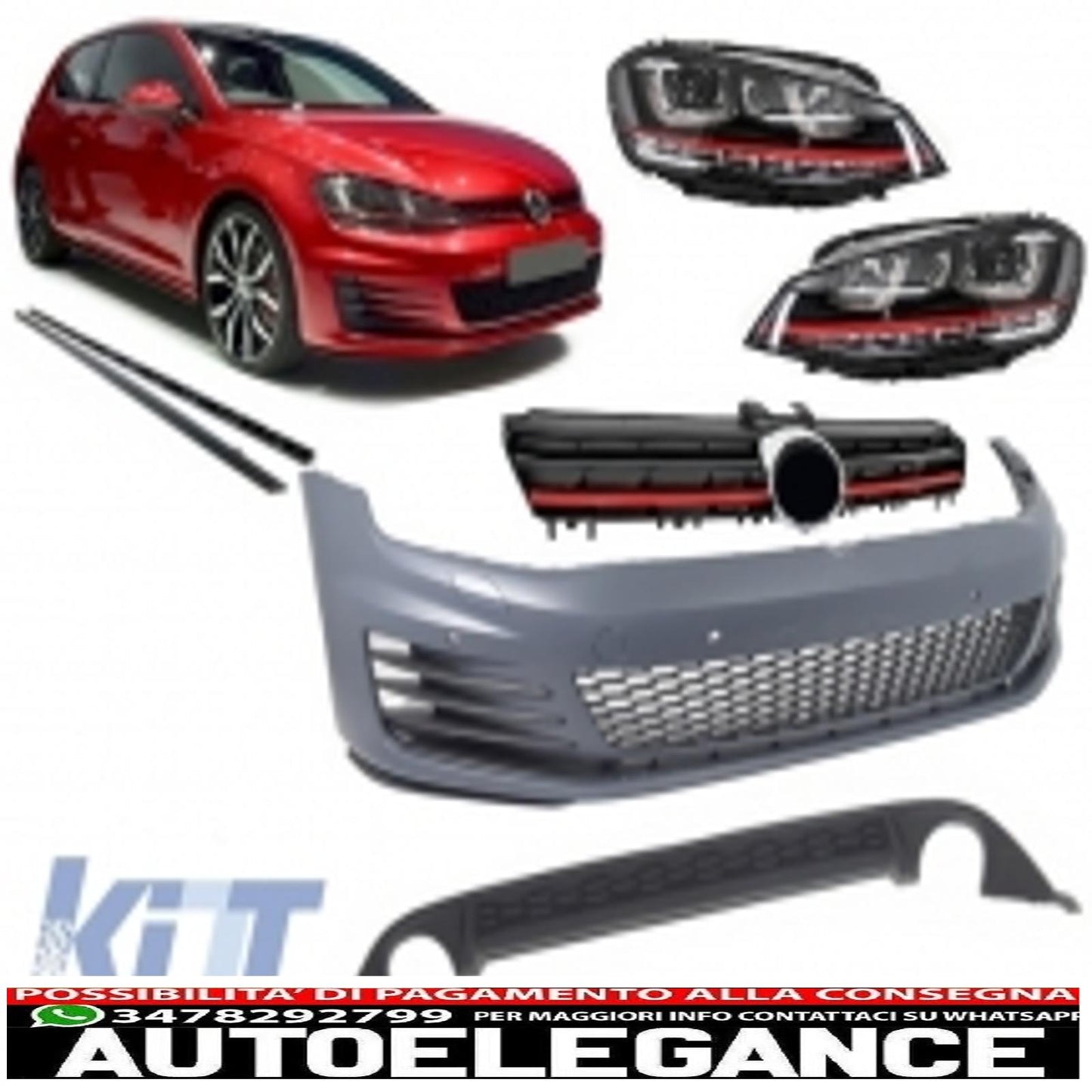complete body kit suitable for vw golf 7 vii 2013-2016 gti look with front grille and led drl headlights 