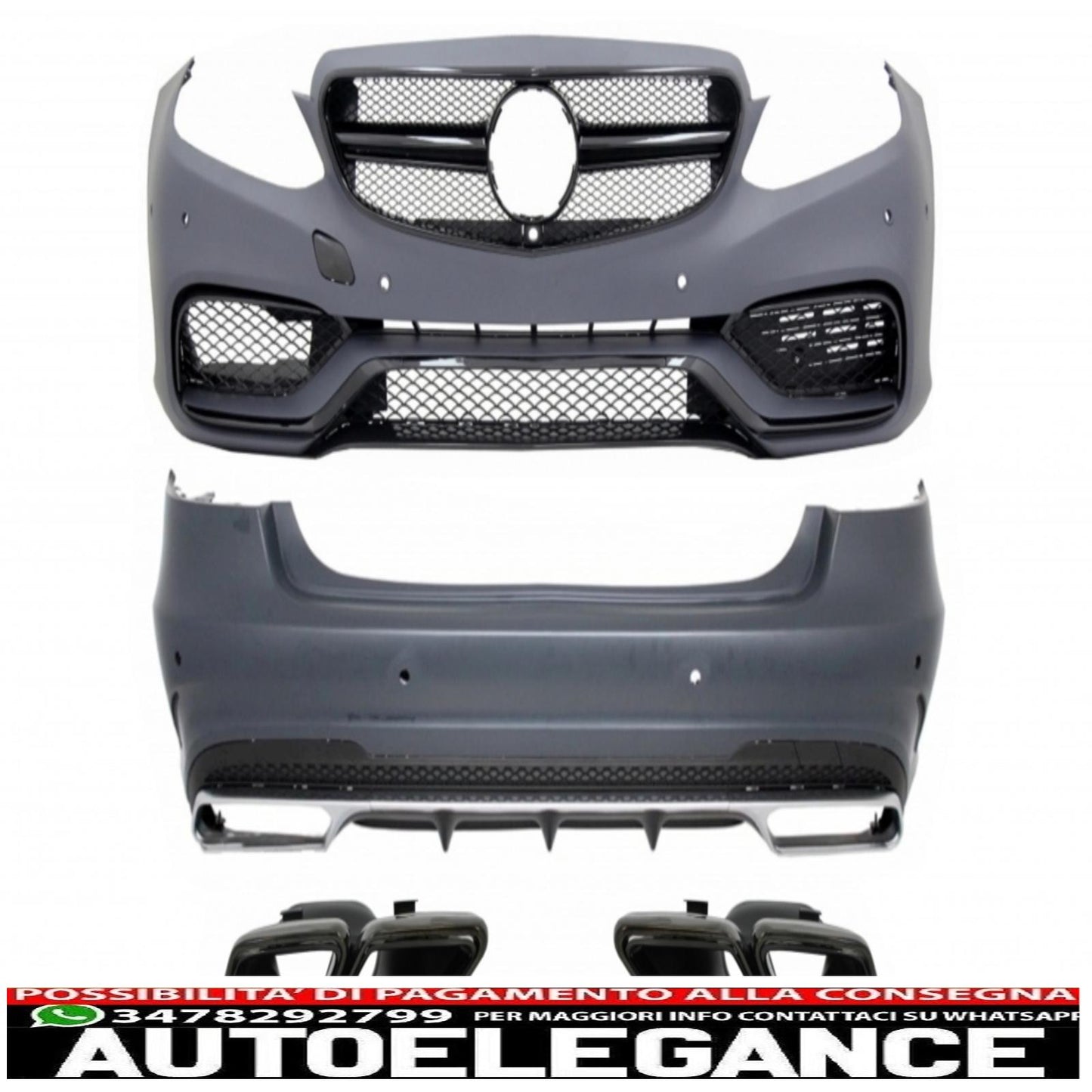 body kit suitable for mercedes e-class w212 restyling (2013-2016) with black exhaust tips e63 piano black design