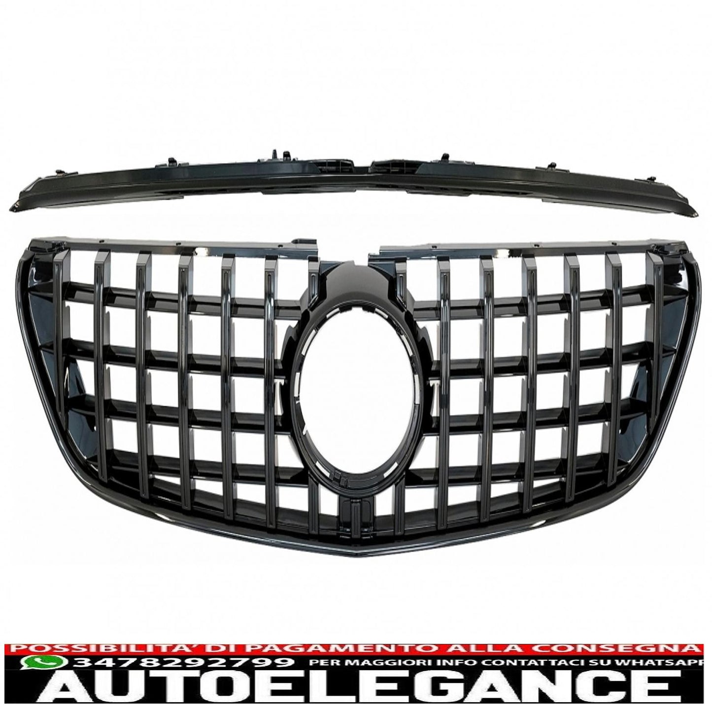 central grille suitable for mercedes v class w447 (2014-03.2019) gt r design panamericana all black