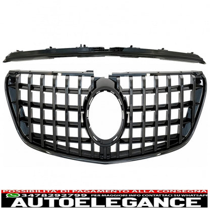 central grille suitable for mercedes v class w447 (2014-03.2019) gt r design panamericana all black