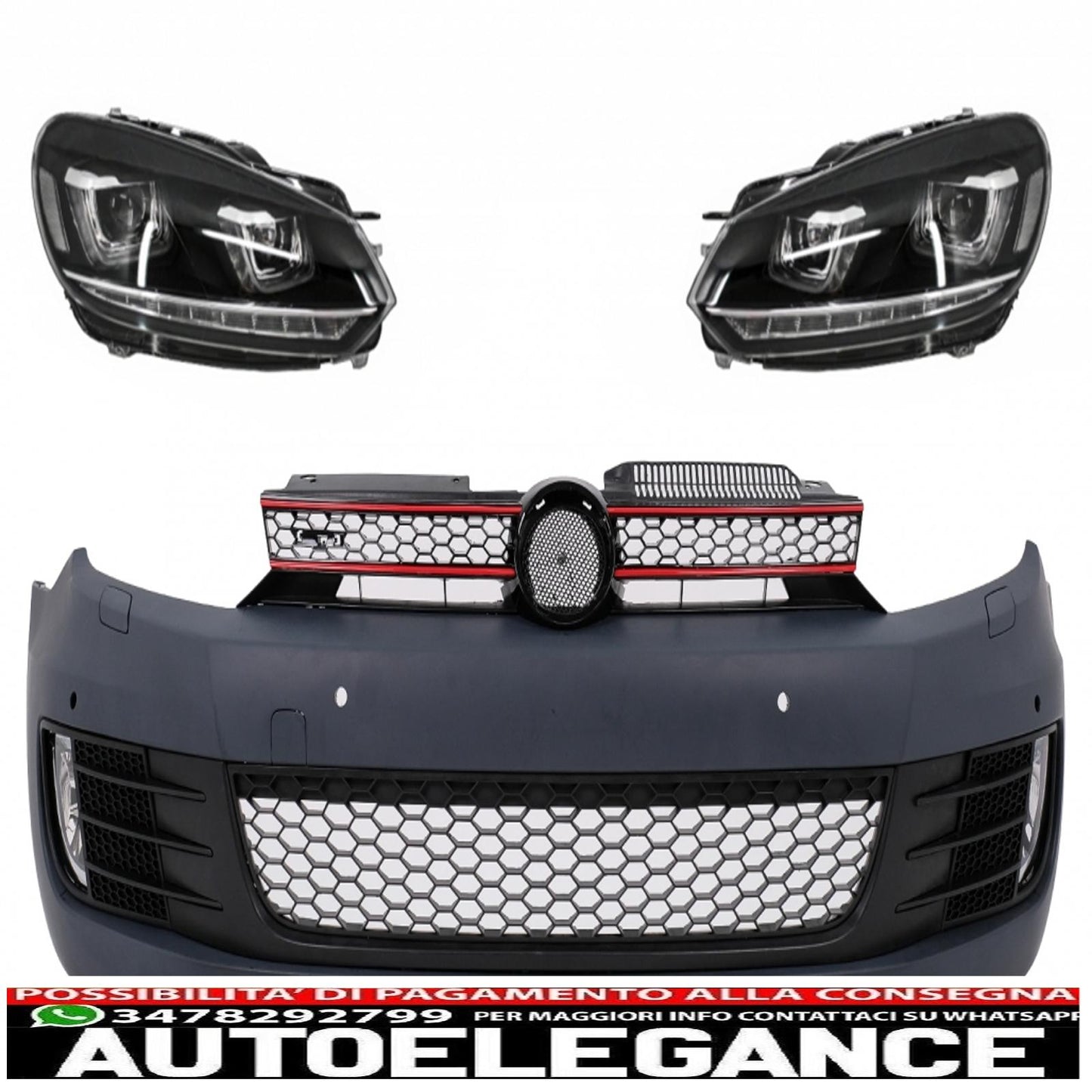 front bumper with led headlights drl cornering light sliding chrome suitable for vw golf vi 6 (2008-2013) gti u design 