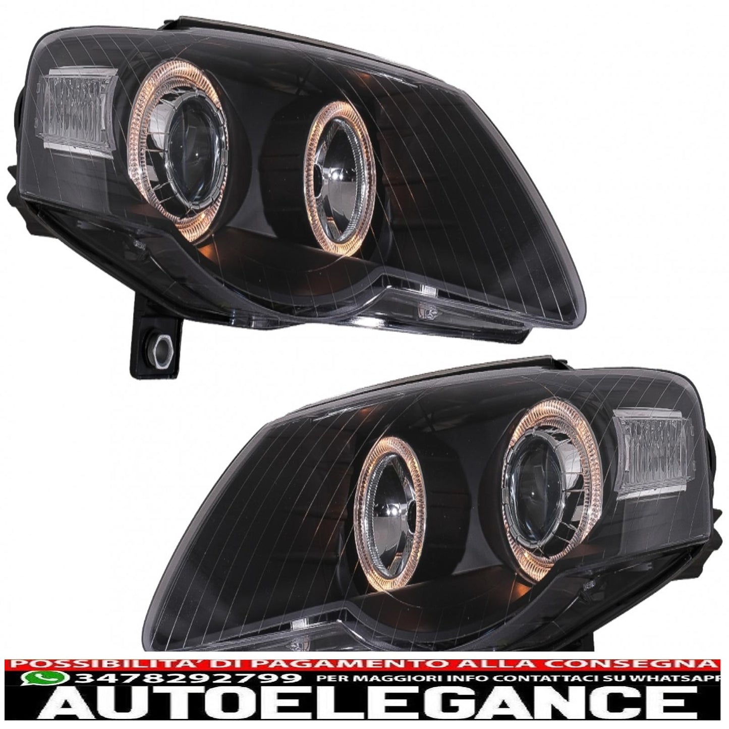 headlights suitable for vw passat b6 3c (03.2005-2010) 2 black halo rims 