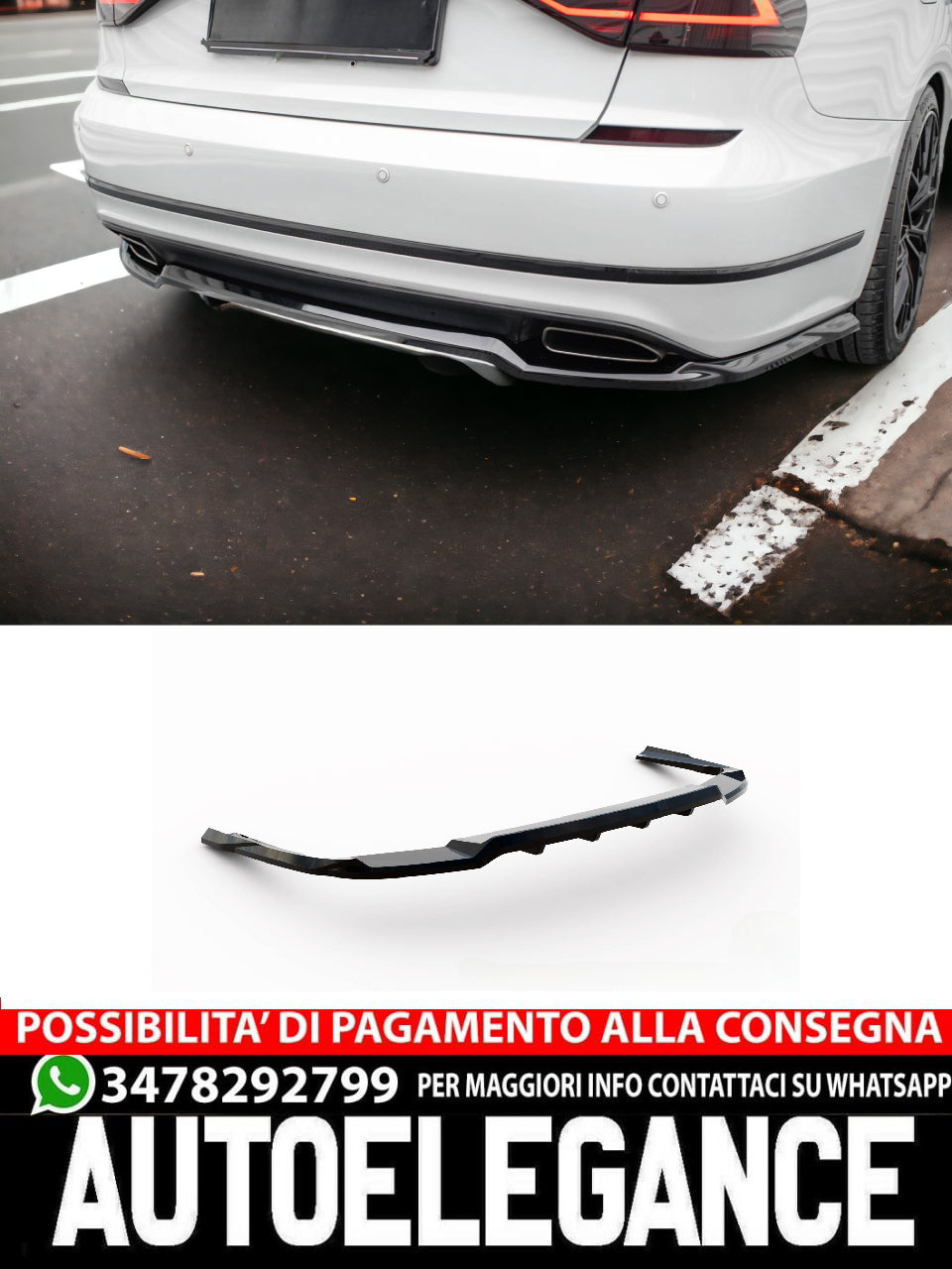 REAR SPLITTER WITH VERTICAL BARS FOR VOLKSWAGEN PASSAT GT B8 FACELIFT USA 