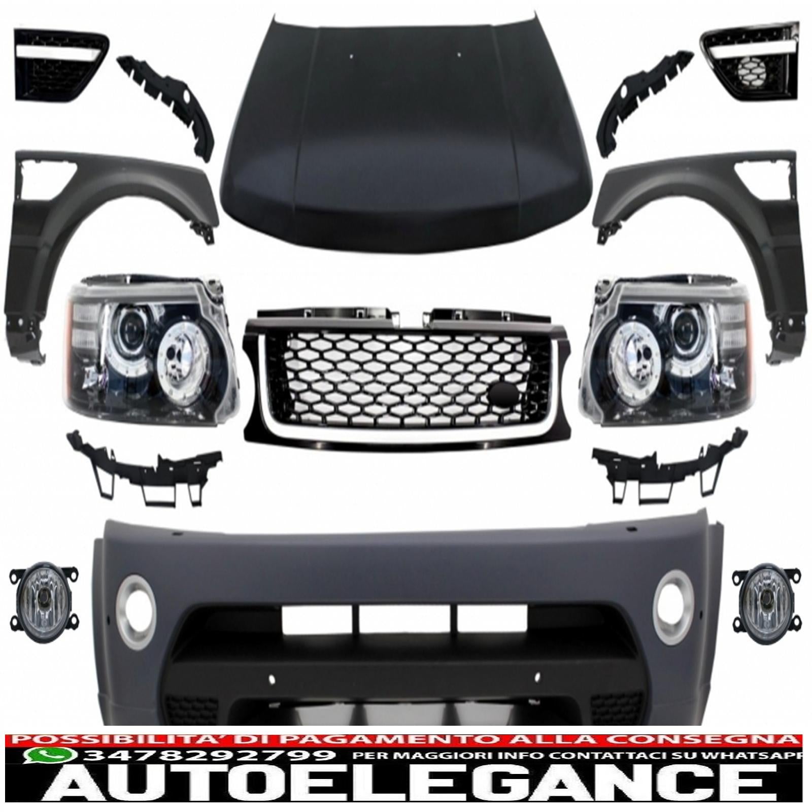 conversione anteriore adatta per Land Range Rover Sport L320 (2005-2013) design autobiografia paraurti fari cofano e parafanghi AUTOELEGANCERICAMBI