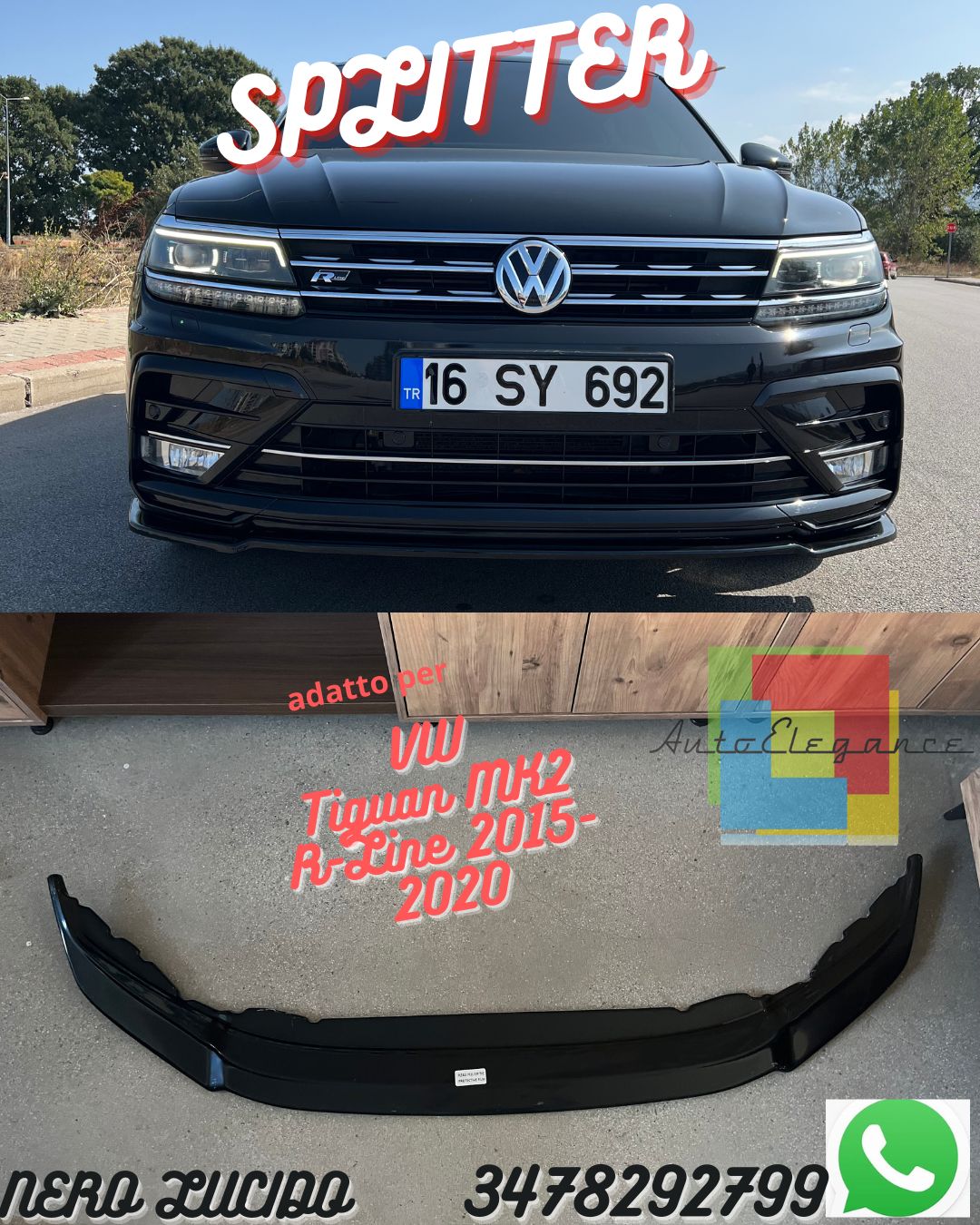 Splitter Anteriore VOLKSWAGEN Tiguan MK2 R-Line 2015-2020 Con ABE TÜV
