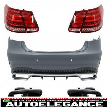 Rear bumper with black exhaust tips and LED light bar taillights suitable for mercedes w212 e class facelift (2009-2012) e63 design 