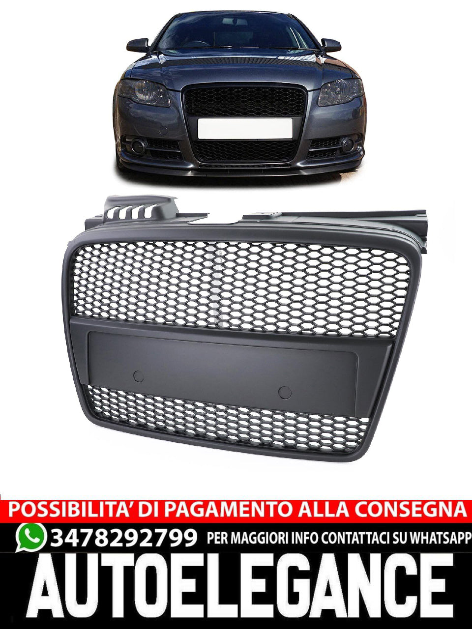Griglia Sport a nido d'ape nera aftermarket compatibile con Audi A4 B7 04-07 + Cabrio