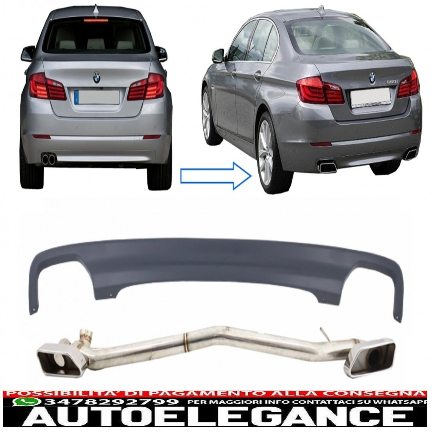 diffusore aria doppia uscita bmw serie 5 f10 (2011-2017) m 550i design con impianto di scarico adatto per paraurti standard