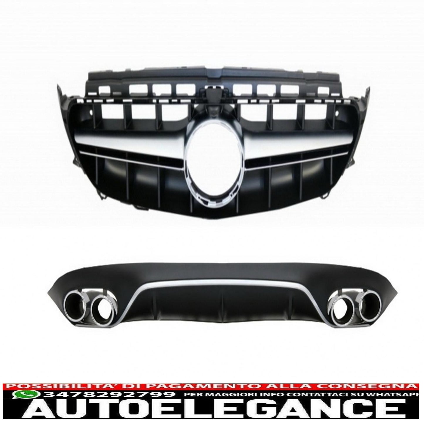 diffusore posteriore con terminali di scarico e griglia centrale cromato nero adatto per mercedes classe e c238 a238 amg sport line (2016+) e53 e63 design