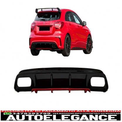 Rear bumper valance diffuser suitable for mercedes w176 a class (2012-2018) a45 facelift design red edition