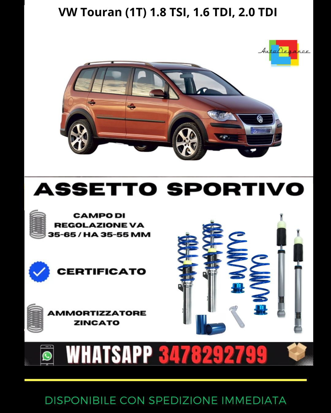 🔥Assetto sportivo per VW Touran (1T) 1.8 TSI, 1.6 TDI, 2.0 TDI 2015+🔥