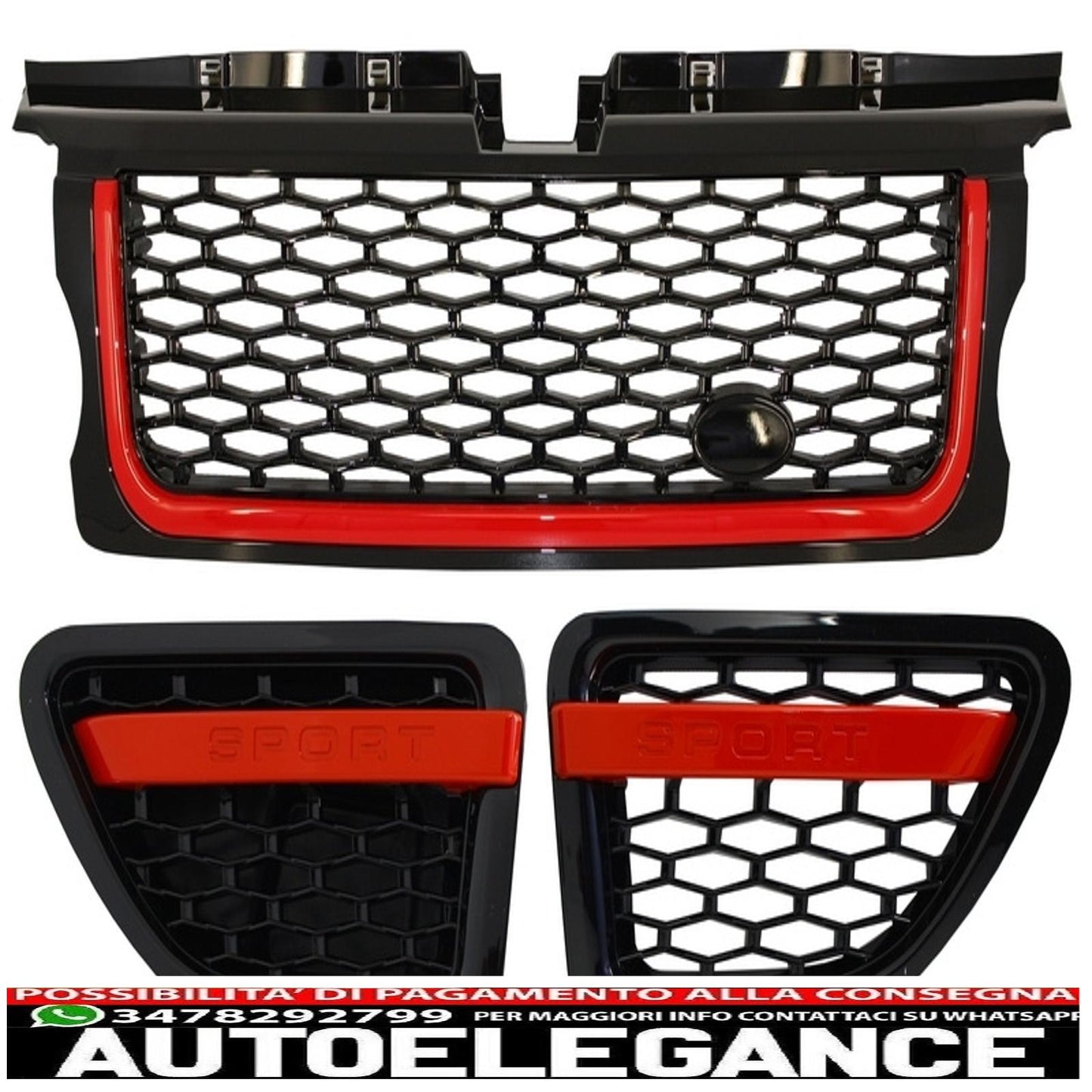 central grille and side vents group suitable for land rover sport l320 (2005-2008) autobiography look black red edition