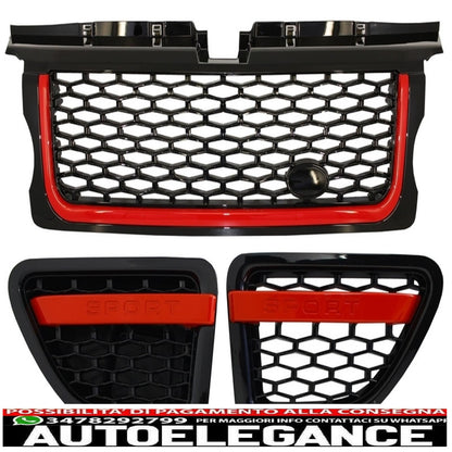 central grille and side vents group suitable for land rover sport l320 (2005-2008) autobiography look black red edition