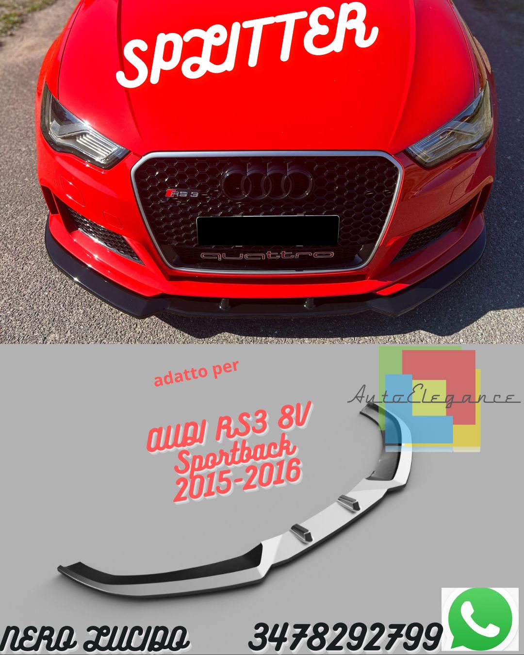 Front Splitter AUDI RS3 8V Sportback 2015-2016 With TÜV ABE 