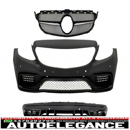 Paraurti anteriore con griglia e diffusore adatto per mercedes classe c w205 s205 (2014-2018) design c63 senza telecamera 360