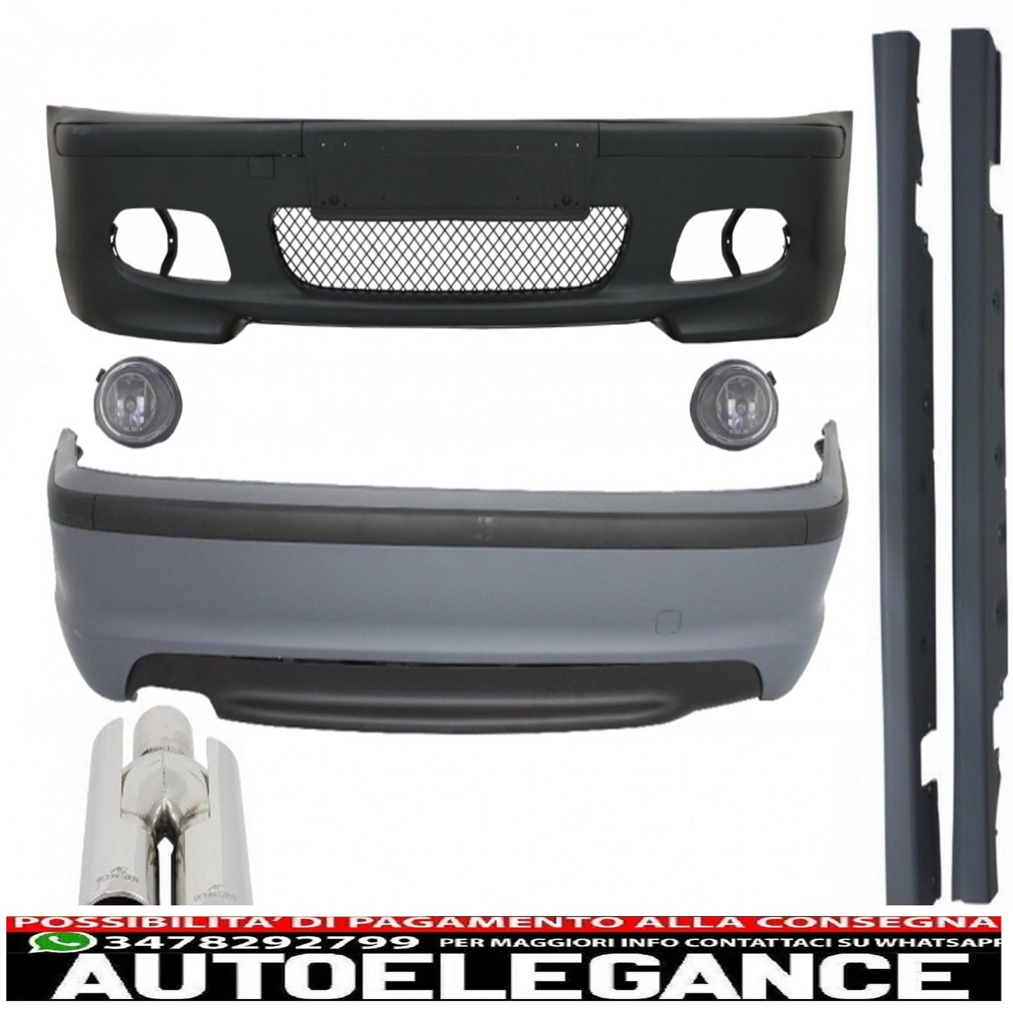 kit carrozzeria adatto per bmw serie 3 e46 4d berlina (1998-2004) design m-technik con terminali di scarico