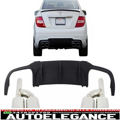 Diffusore d'aria con mantovana per paraurti posteriore con terminali di scarico adatto per mercedes classe c w204 c204 amg sport line (2012-2014) limousine coupé