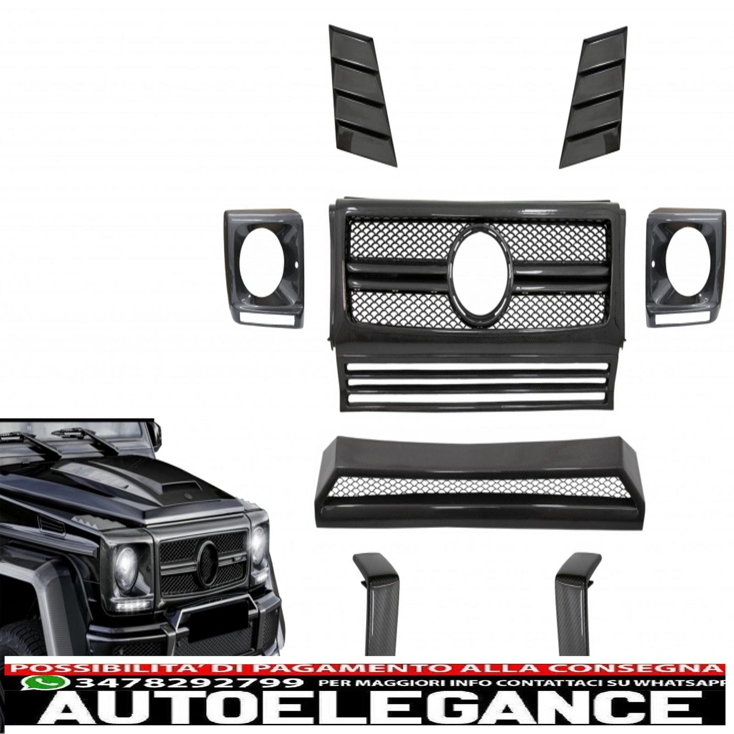 real carbon front parts suitable for mercedes g-class w463 amg (1990-2014) g65 design grille headlights spoiler covers 