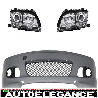 paraurti anteriore design m-tech ii senza fendinebbia fari angel eye adatto per bmw serie 3 e46 coupe cabrio 1992-2002