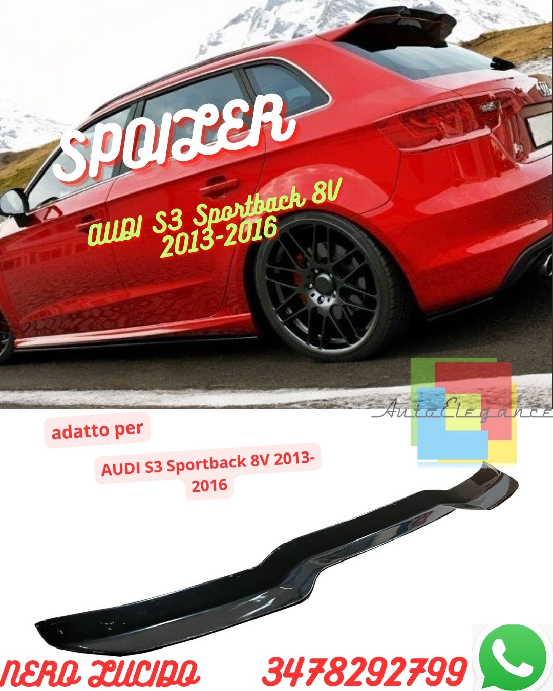 Spoiler Sul Tetto ADATTO PER  ✨✨✨AUDI S3 Sportback 8V 2013-2016✨✨✨