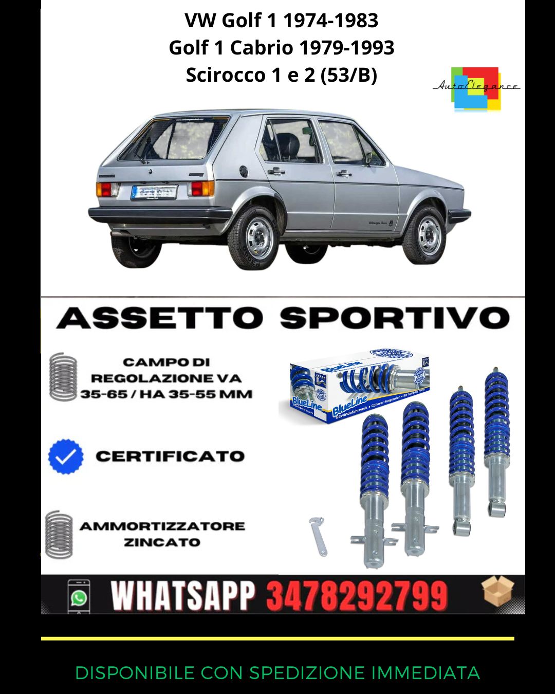 🔥Assetto sportivo per VW Golf 1 1974-1983 ,Cabrio,Scirocco 1 e 2 (53/B)🔥