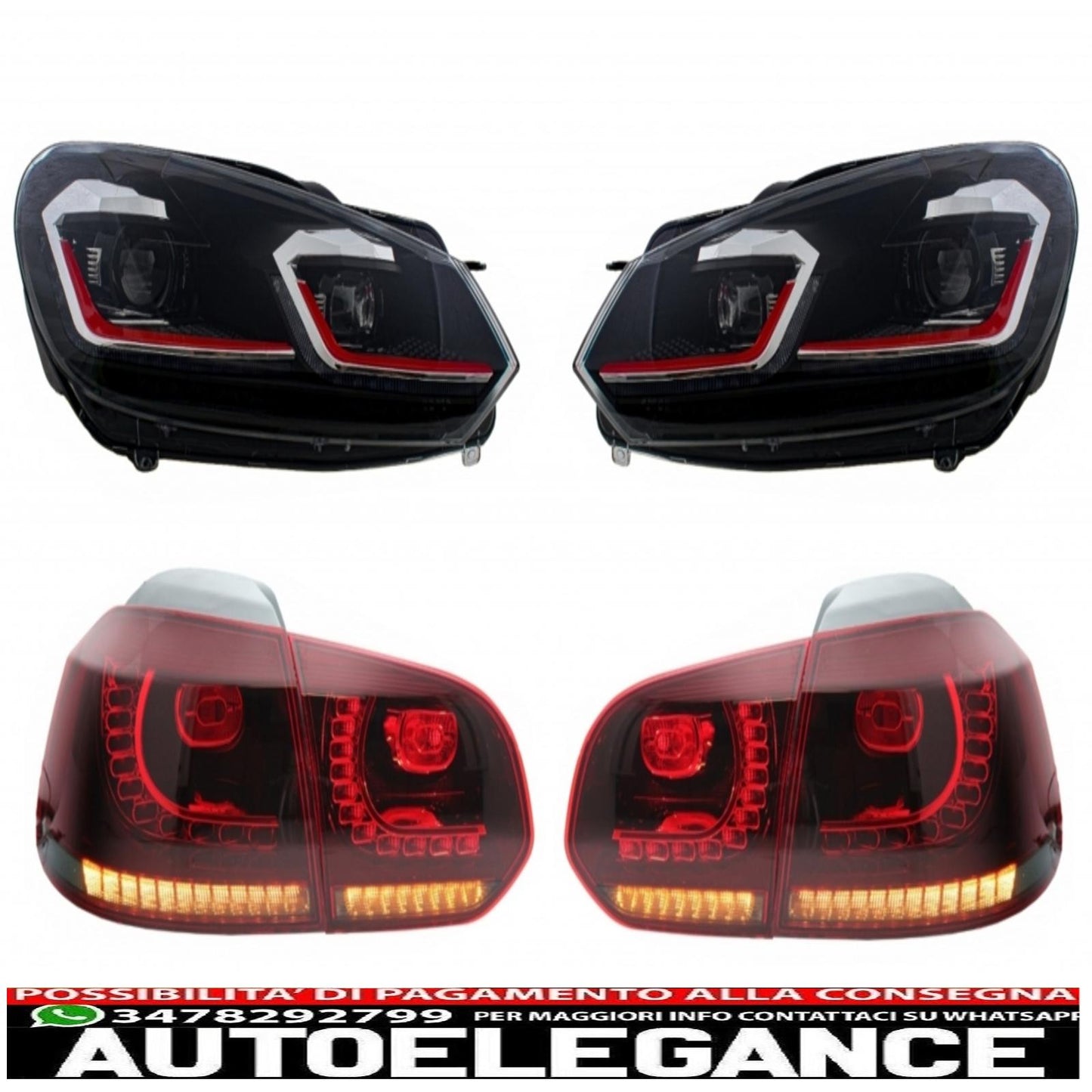 led headlights and rear lights suitable for vw golf 6 vi (2008-2013) with restyling g7.5 gti look flowing red dynamic sequential direction indicators left hand drive