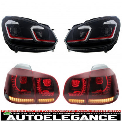 led headlights and rear lights suitable for vw golf 6 vi (2008-2013) with restyling g7.5 gti look flowing red dynamic sequential direction indicators left hand drive