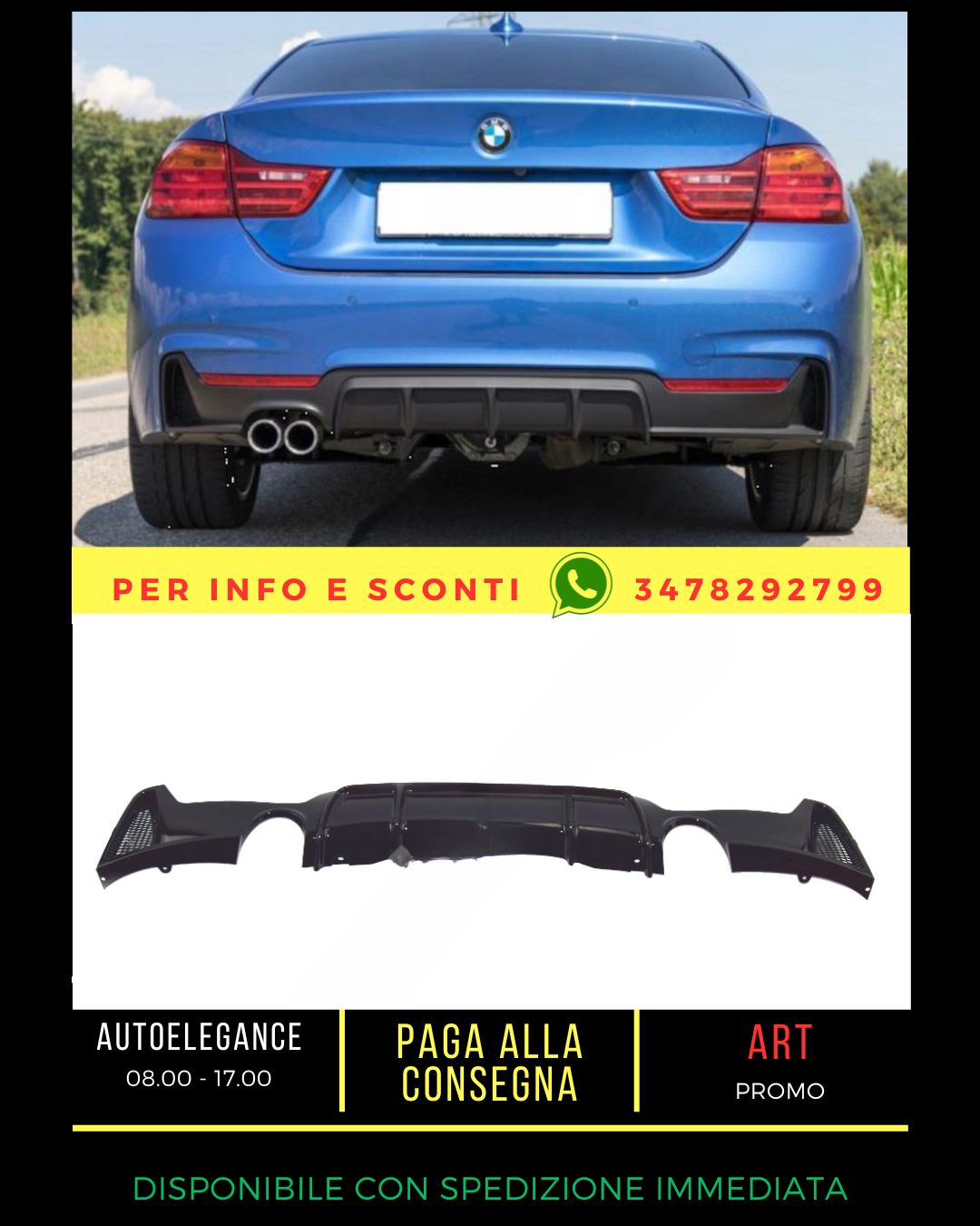 GLOSS BLACK DIFFUSER FOR BMW 4 F32 F33 F36 2013-2020 Coupe Cabrio Gran Coupe