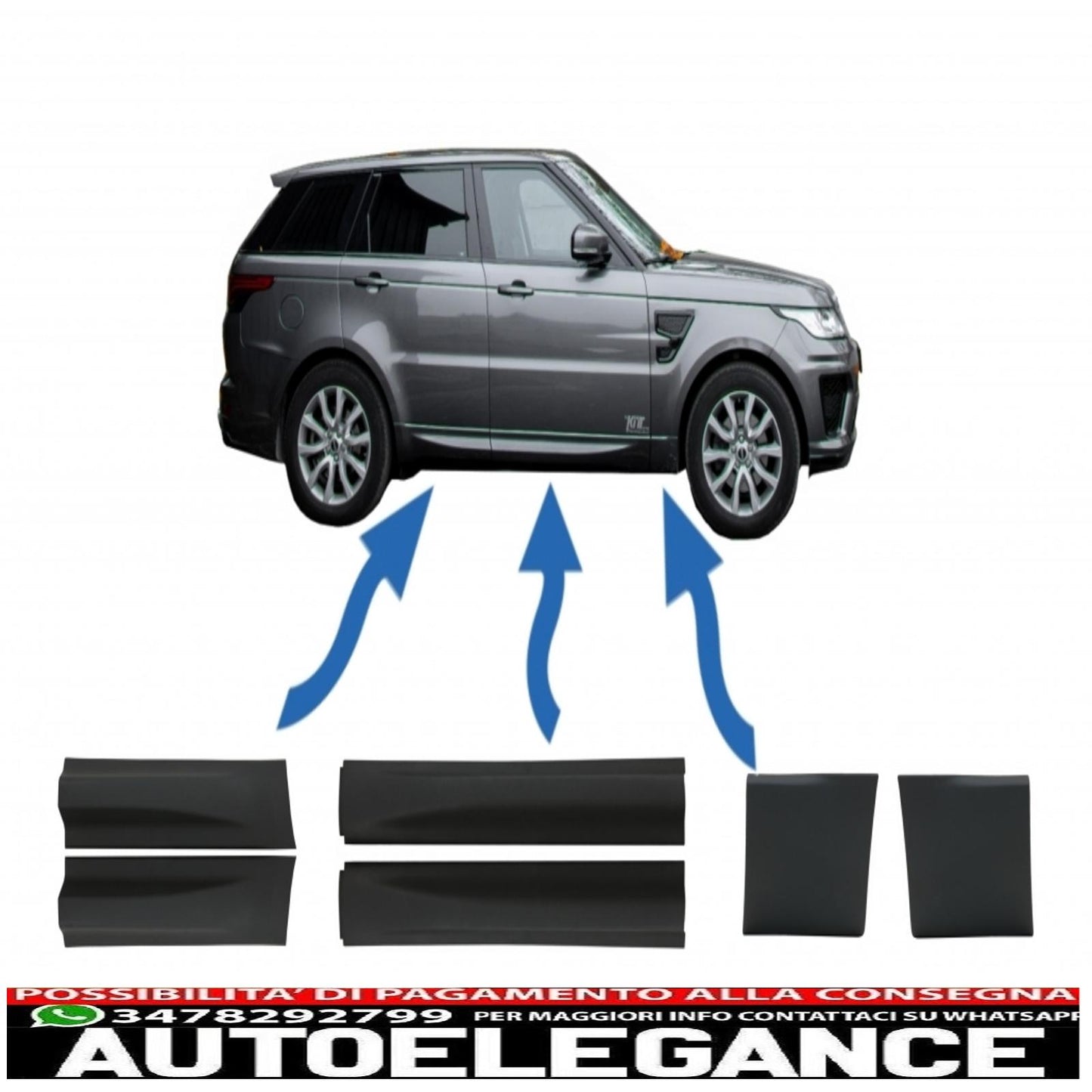 Front and rear door lower mouldings and front lower fender mouldings suitable for Land Rover Sport L494 (2013-up) Black