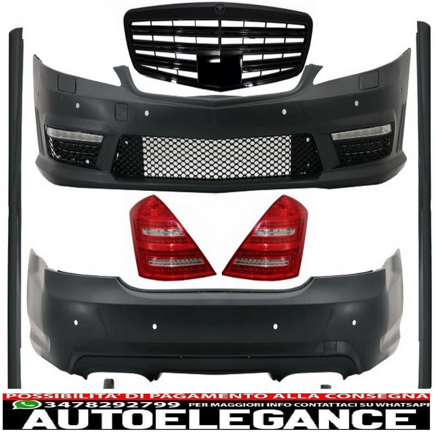 complete body kit suitable for mercedes-benz s-class w221 2005-2009 (lwb) a-design rear lights exhaust tips 