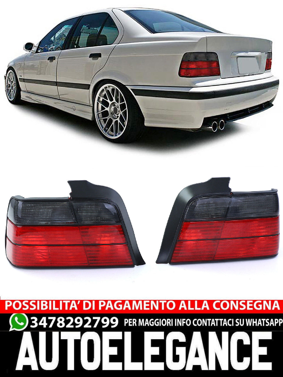 Fanali posteriori Rosso Nero Coppia compatibile per BMW Serie 3 E36 Berlina 90-99