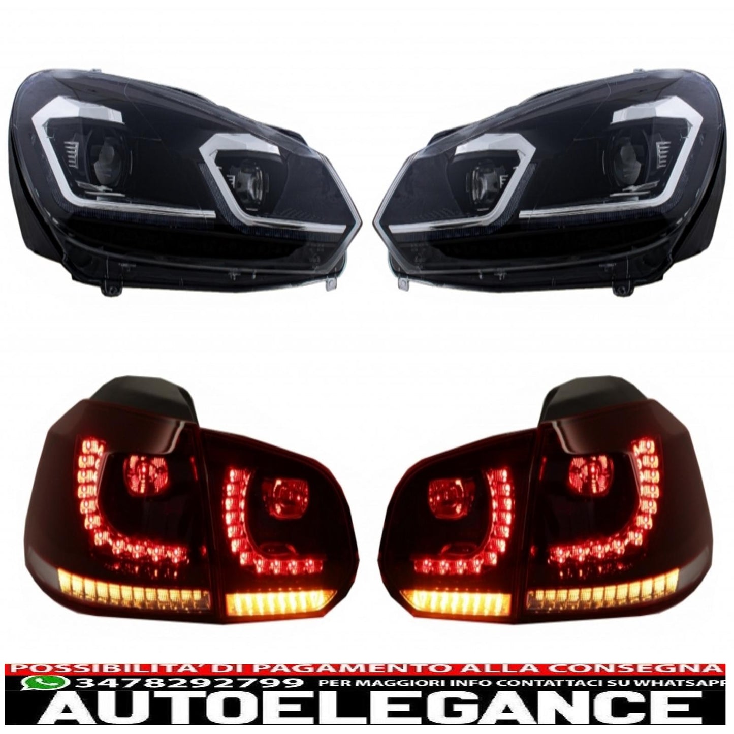 LED headlights and taillights suitable for vw golf 6 vi (2008-2013) with facelift g7.5 silver look dynamic and smooth sequential cornering lights with left hand drive