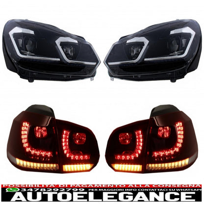 LED headlights and taillights suitable for vw golf 6 vi (2008-2013) with facelift g7.5 silver look dynamic and smooth sequential cornering lights with left hand drive