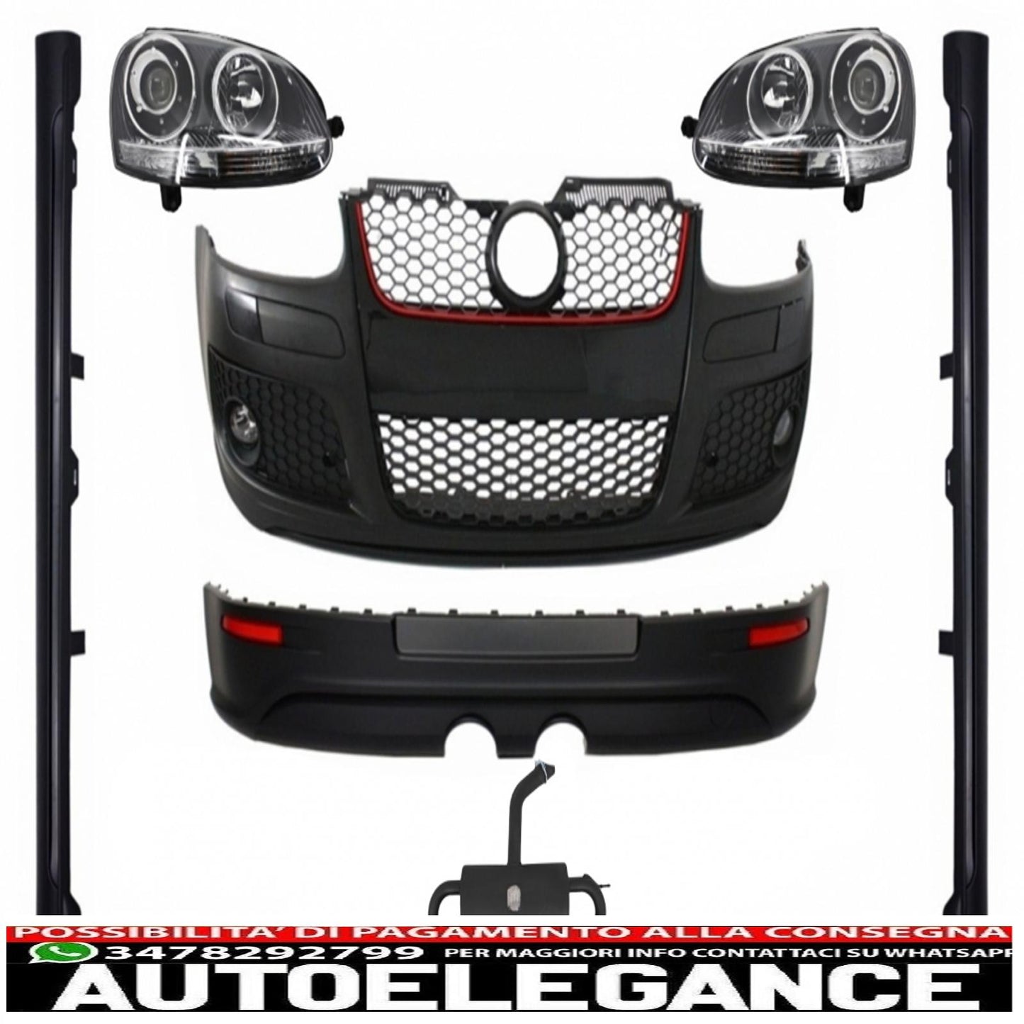 body kit suitable for vw golf mk v 5 (2003-2007) gti r32 design with full exhaust system and xenon look headlights chrome edition 