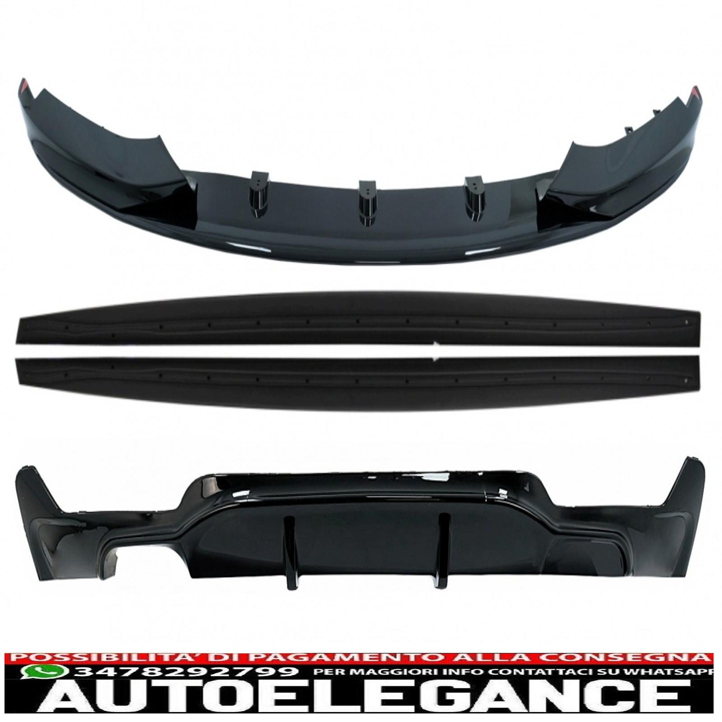 Labbro spoiler paraurti anteriore adatto per BMW Serie 4 F32 F33 F36 Coupe Cabrio Grand Coupe (2013-03.2019) con minigonne laterali, estensioni labbra aggiuntive e diffusore paraurti posteriore m-performance