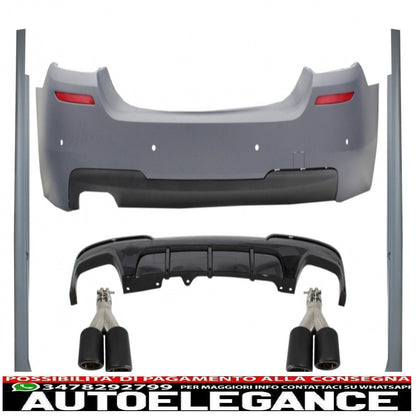 Rear bumper suitable for bmw 5 series f10 (2011-2017) side skirts with diffuser and double carbon exhaust tips m-performance design