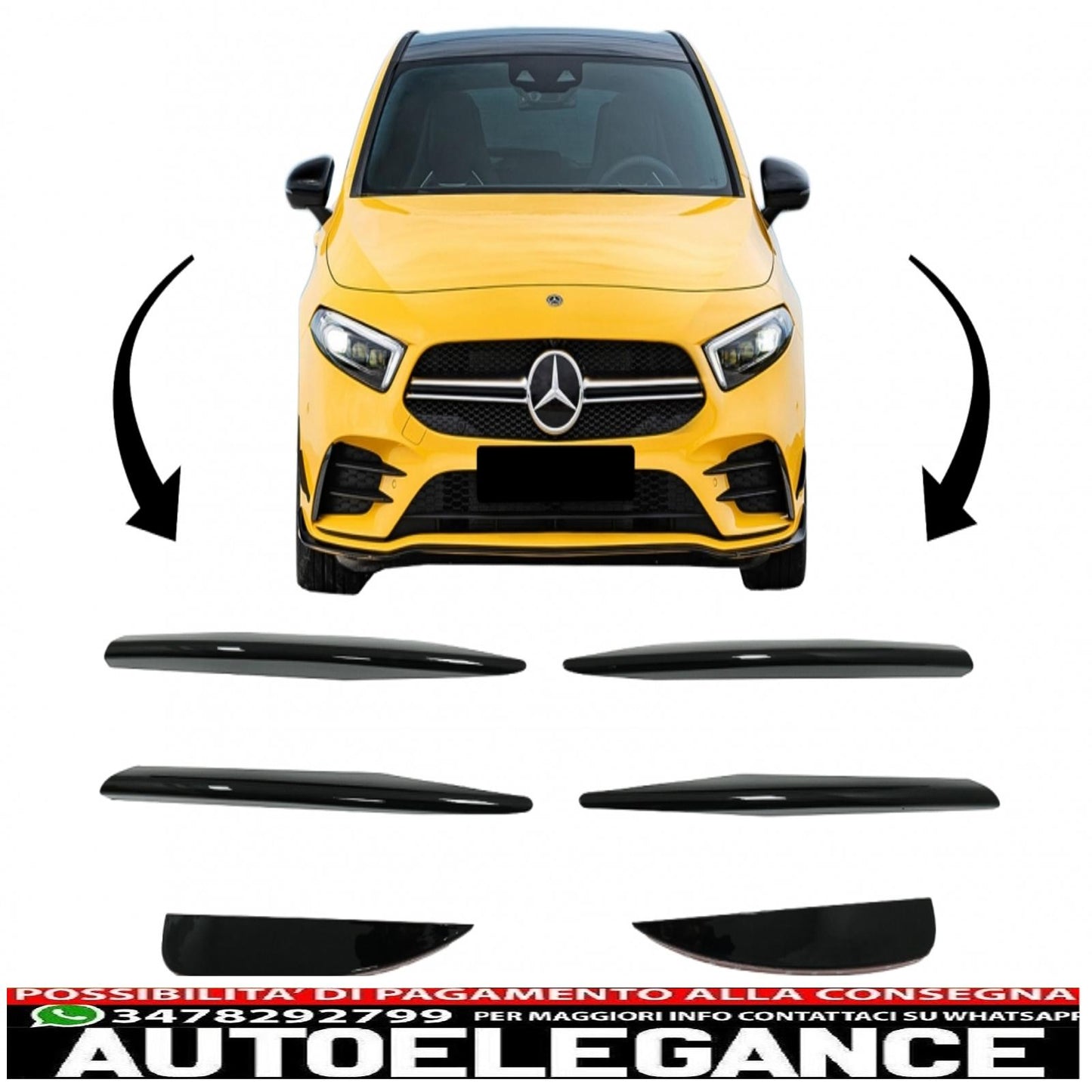 Front Bumper Splitter Aero Wings Fit For Mercedes A Class W177 Hatchback V177 Sedan (04.2018-up) A45 Piano Black Design