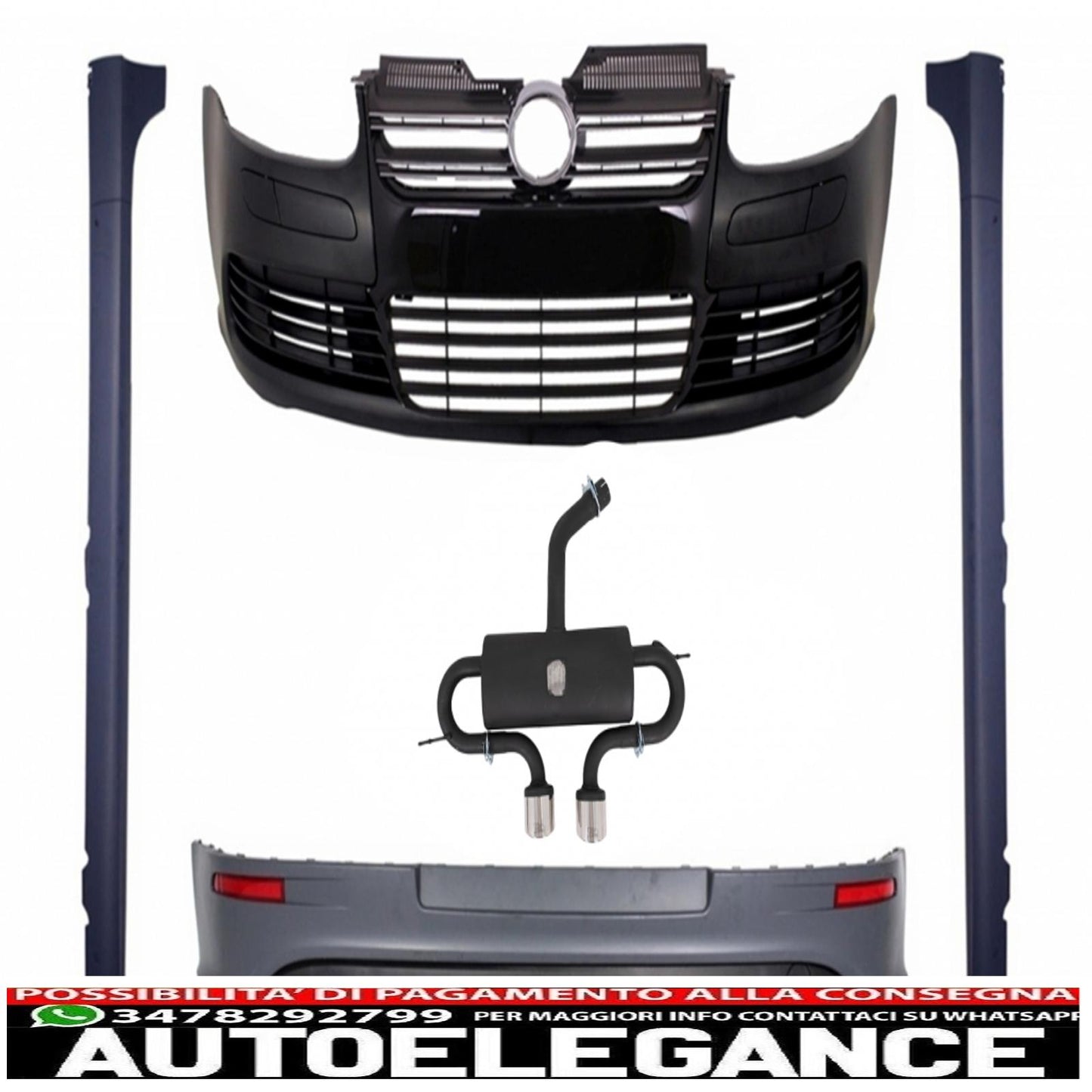 body kit suitable for vw golf 5 v r32 black gloss grille (2003-2007) with full exhaust system