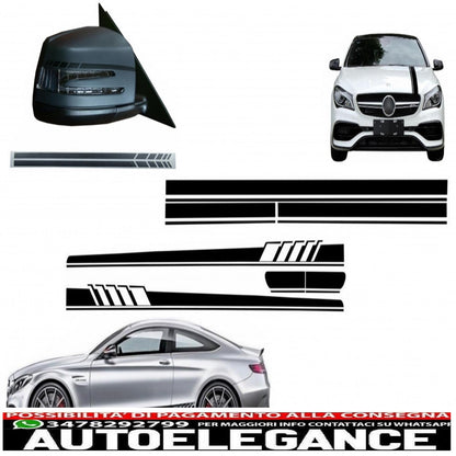 set adesivi decalcomanie laterali e parte superiore del cofano, portellone del tetto e specchio adesivo nero, adatto per mercedes c205 coupé a205 cabriolet (2014-2016) a45 design edition 1