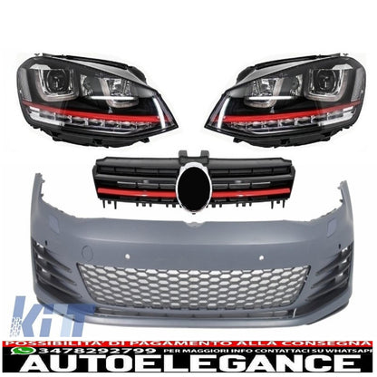 Front bumper suitable for vw golf vii golf 7 from 2013 onwards gti look with 3d led red headlights drl direction indicators and grille 