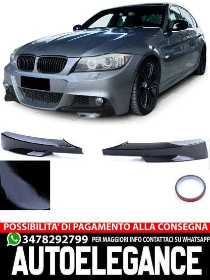Splitter angolare spoiler anteriore nero lucido compatibile per BMW Serie 3 E90 E91 08-12