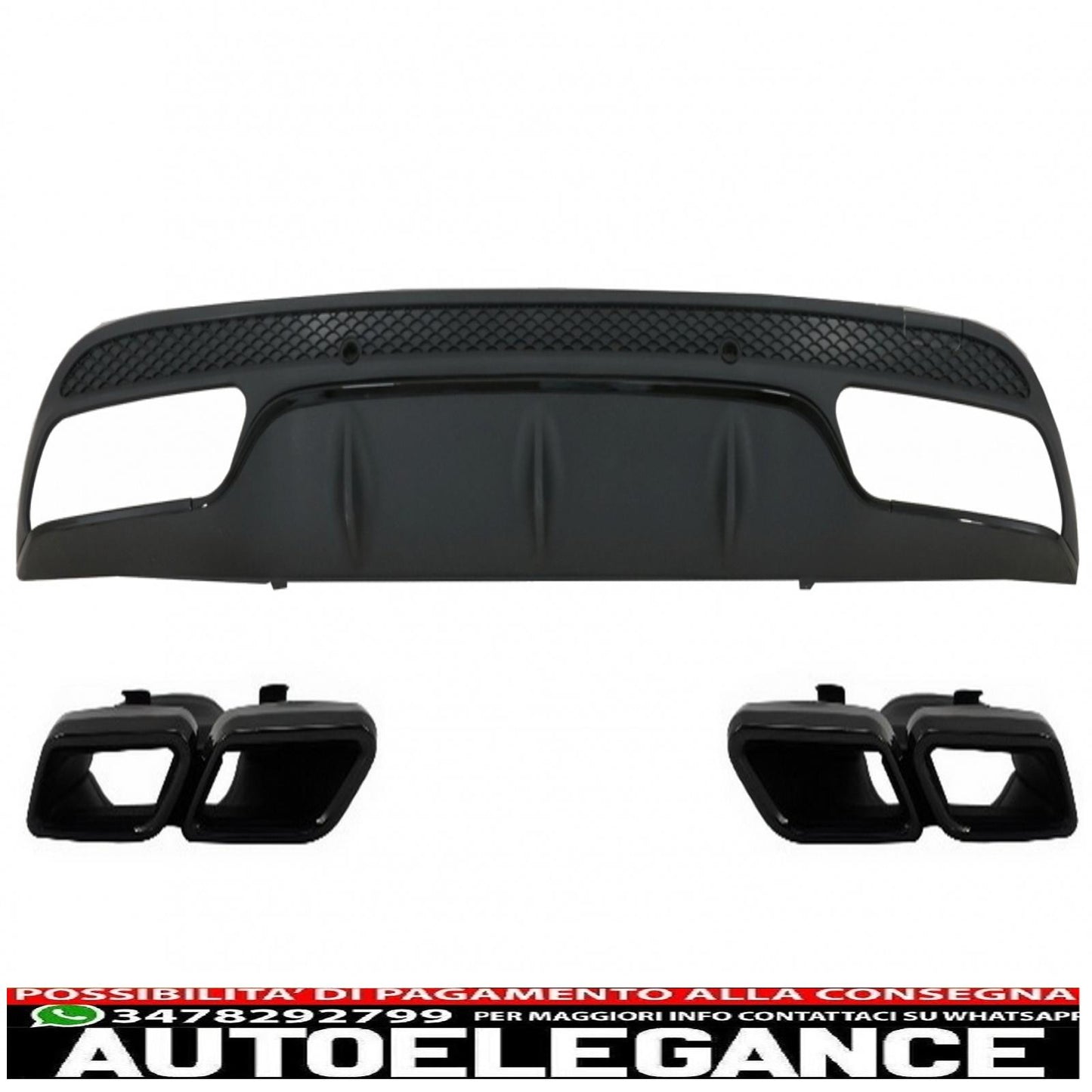 diffusore paraurti posteriore adatto per mercedes classe c w205 s205 (2014-2020) con terminali di scarico design c63 solo per sport pack black edition