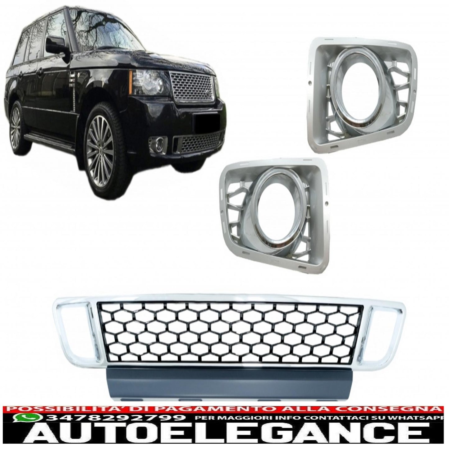 Griglia inferiore paraurti anteriore con coperture fendinebbia adatta per Land Range Rover Vogue III L322 (2010-2012) design autobiografia cromata