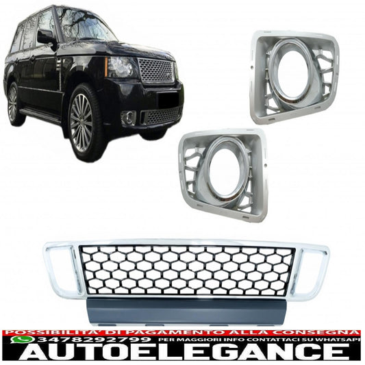 Griglia inferiore paraurti anteriore con coperture fendinebbia adatta per Land Range Rover Vogue III L322 (2010-2012) design autobiografia cromata