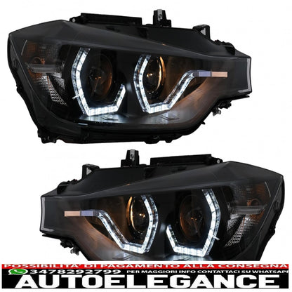 LED DRL Angel Eye headlights suitable for BMW 3 Series F30 F31 LCI Sedan Touring (2015-2019) black