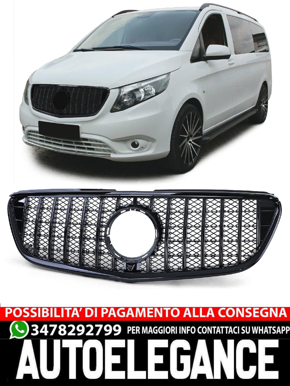Griglia Sportiva Nero Lucido adatta per Mercedes Vito W447 14-19