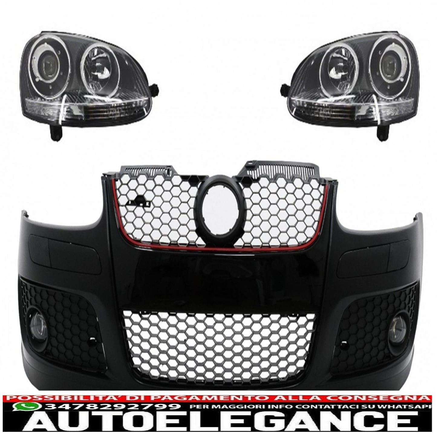Front bumper suitable for vw golf v 5 mk5 (2003-2007) gti design with xenon look headlights right hand drive 