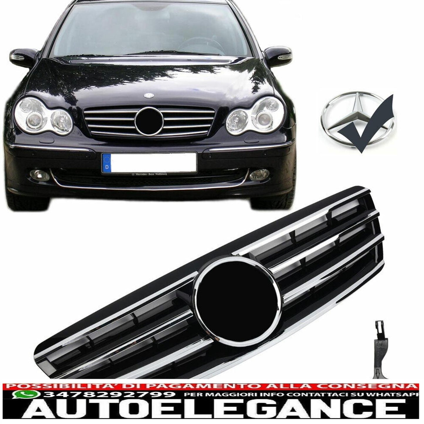 sport grill radiator grill suitable for mercedes w203 s203 c-class black + chrome - show original titleoriginal textgrill sport kühlergrill passt für mercedes w203 s203 c-klasse schwarz + chrom